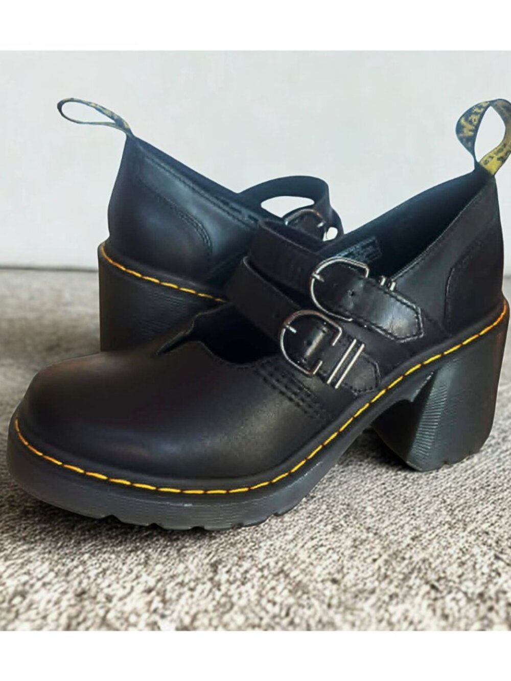 Brand New Dr. Martens Eviee Black Leather Heeled Mary Jane Shoes Size 9